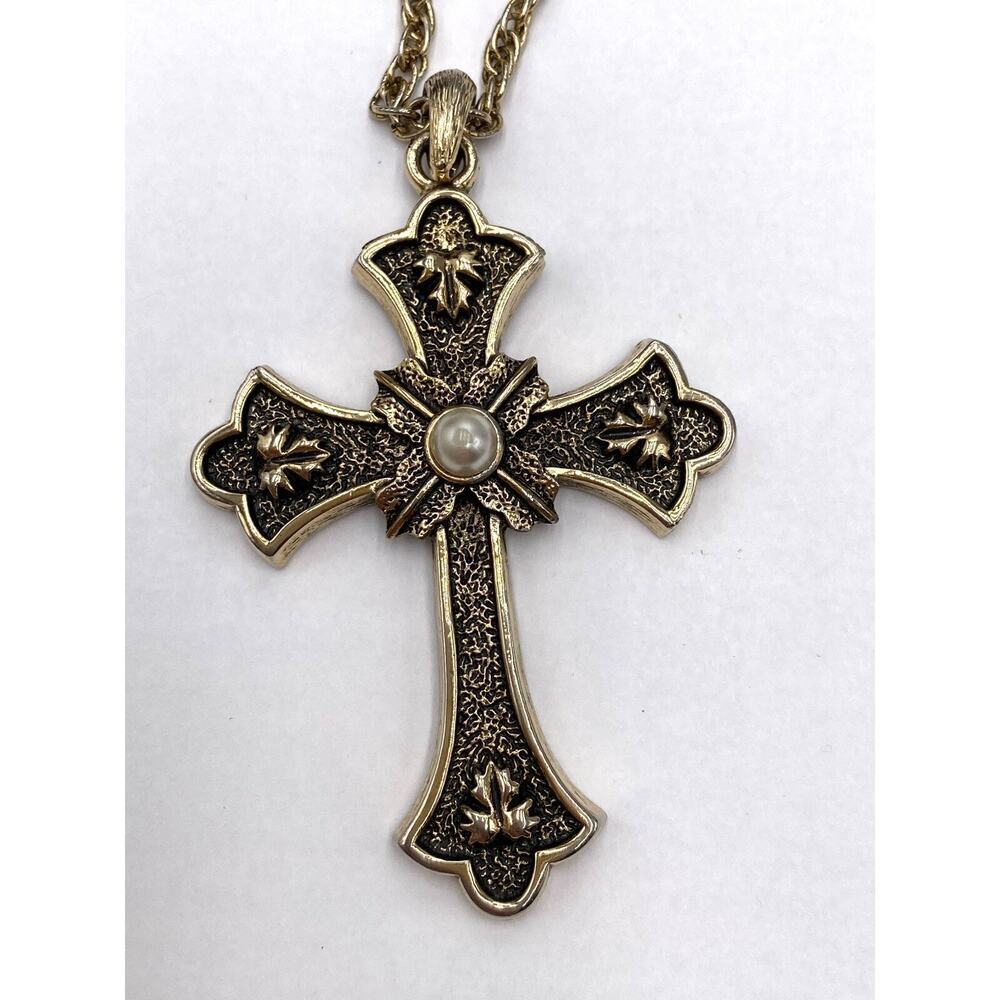 Sarah Coventry Limited Edition 1975 Necklace Cross 3” Vintage Gold Tone Estate
